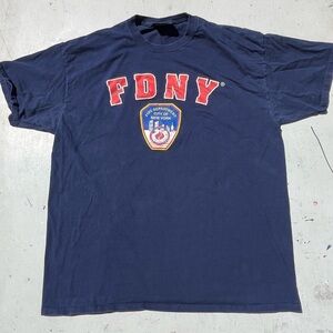 Men's FDNY T-Shirt‎ Blue Spell-Out NO SIZE Firefighters Big Apple USA City NYC